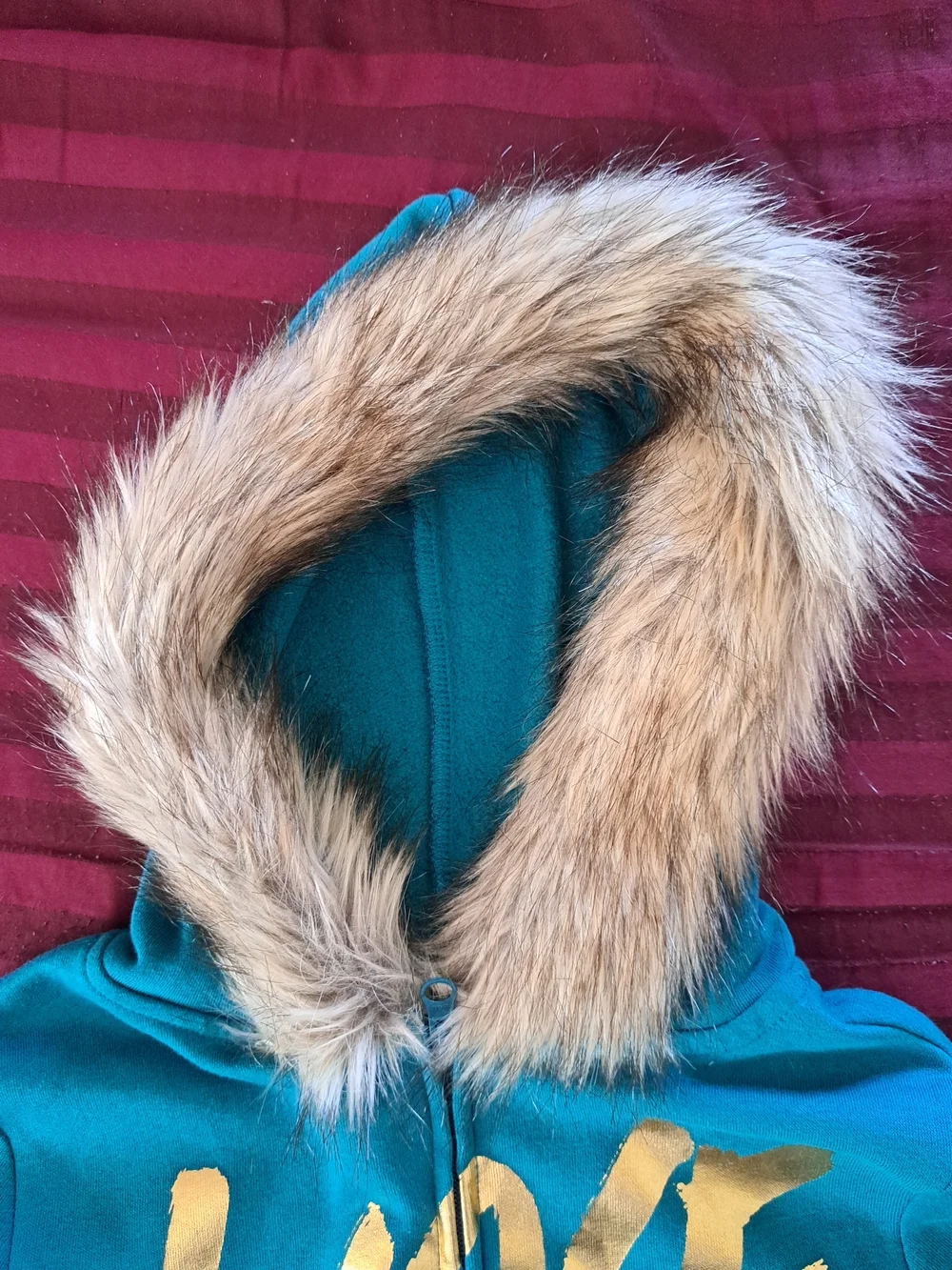 Justice Girls' Teal Hooded Jacket with Faux Fur Trim